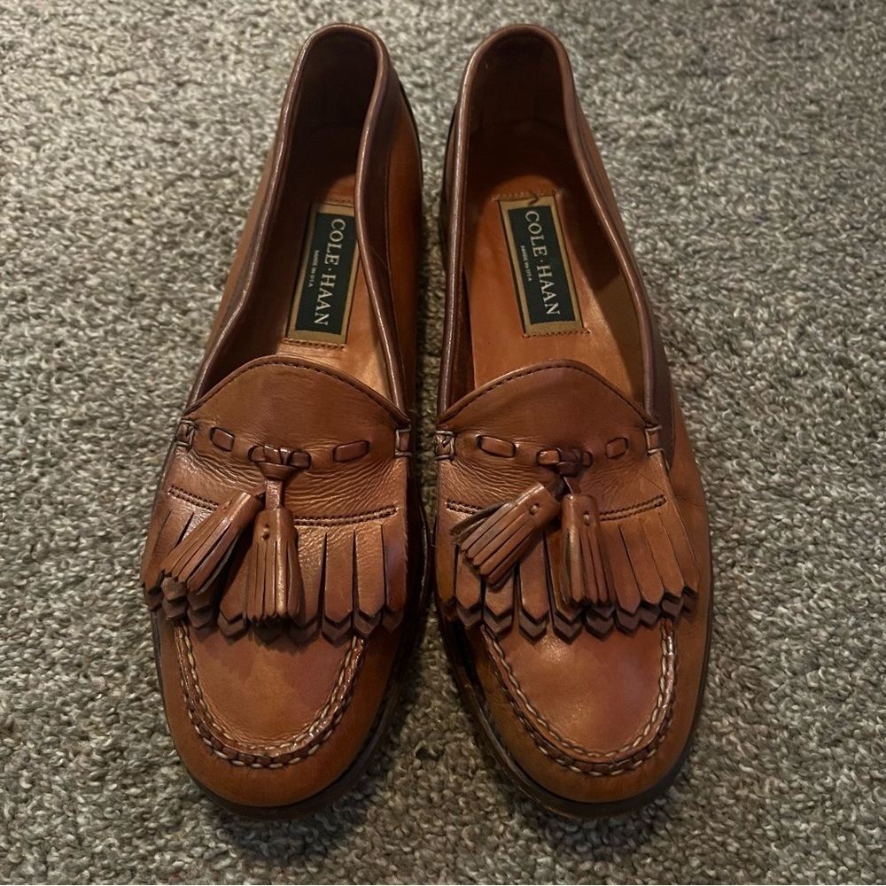 Cole Haan Men’s Brown Leather Tassel Loafers Casual Slip On Shoes Size 9 C